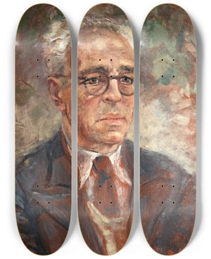 Triptych art skateboard deck of Luce Boyals Portrait Of Giovanni Leonardi by Luce Boyals (1892-1946)