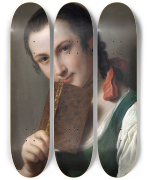 Triptych art skateboard deck of Pietro Rotari A Young Woman With A Book by Pietro Rotari (1707-1762)