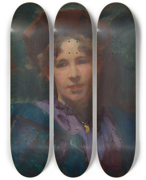 Triptych art skateboard deck of Robert William Vonnoh Bessie Potter Vonnoh by Robert William Vonnoh (1858-1933)