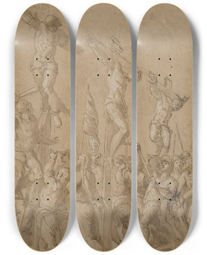 Triptych art skateboard deck of Jacopo Palma Il Giovane Korsfstelsen by Jacopo Palma Il Giovane (1548-1628) Triptych art skateboard deck of Jacopo Palma Il Giovane Korsfstelsen by Jacopo Palma Il Giovane (1548-1628)