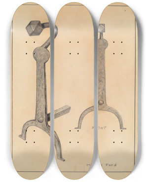 Triptych art skateboard deck of Mildred Ford Andiron by Mildred Ford (20-)