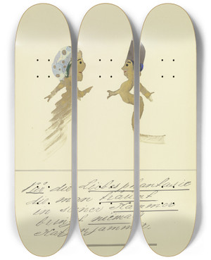 Triptych art skateboard deck of John Elsas Nur Die Liebesphantasie by John Elsas (1851-1935)