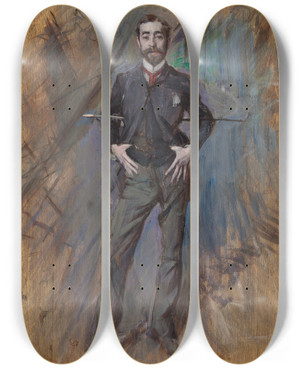 Triptych art skateboard deck of Giovanni Boldini Portrait Of John Singer Sargent by Giovanni Boldini (1842-1931)