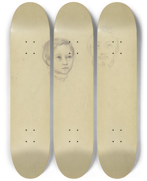 Triptych art skateboard deck of Philipp Winterwerb Portrtkopf Eines Jungen Und Eines Mannes by Philipp Winterwerb (1837-1873)