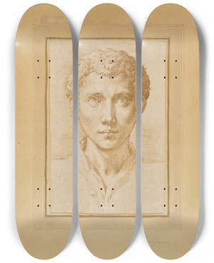 Triptych art skateboard deck of Parmigianino The Head Of A Young Man by Parmigianino (1503-1540)