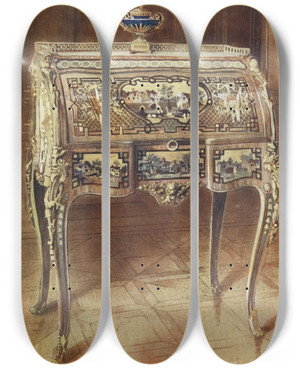 Triptych art skateboard deck of Edwin Foley Escritoire A Toilette by Edwin Foley (1859-1912)