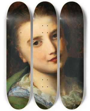 Triptych art skateboard deck of Johann Baptist Reiter Portrait Of A Girl by Johann Baptist Reiter (1813-1890)