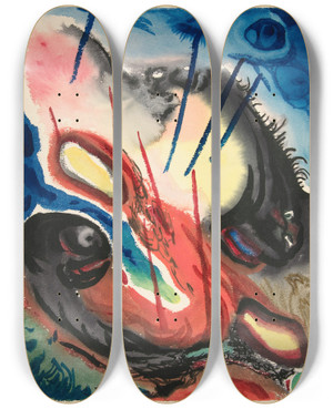 Triptych art skateboard deck of Fritz Stuckenberg Abstractforms by Fritz Stuckenberg (1881-1944)