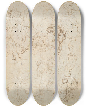 Triptych art skateboard deck of Ambrogio Giovanni Figino Studies For A Conversion Of Saul And Anentombment by Ambrogio Giovanni Figino (1553-1608)