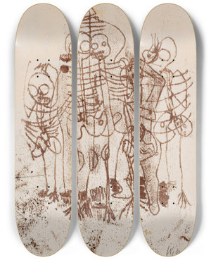 Triptych art skateboard deck of Walter Kurt Wiemken Skelette by Walter Kurt Wiemken (1907-1940)