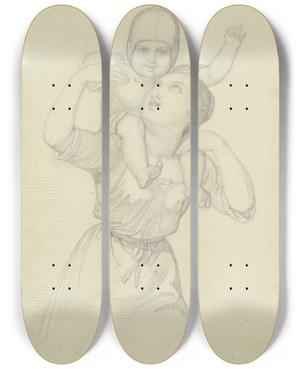 Triptych art skateboard deck of Ferdinand Fellner Junge Frau Mit Einem Kind Auf Ihren Schultern by Ferdinand Fellner (1799-1859)