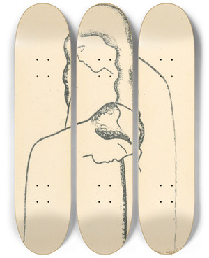 Triptych art skateboard deck of Mikul Galanda Milenci Ii by Mikulas Galanda (1895-1938)