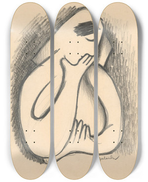 Triptych art skateboard deck of Mikul Galanda Lost In Thought by Mikulas Galanda (1895-1938)