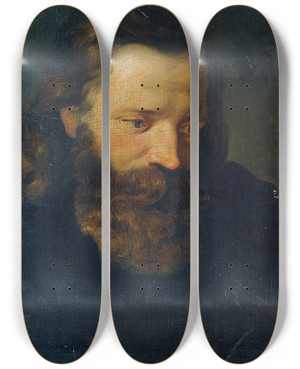 Triptych art skateboard deck of Joseph Hasslwander Studienkopf Eines Brtigen Mannes I by Joseph Hasslwander (1812-1878)