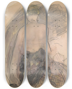 Triptych art skateboard deck of Auguste Rodin Nero by Auguste Rodin (1840-1917)