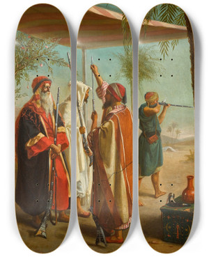 Triptych art skateboard deck of Jan Baptist Huysmans A Shooting Party by Jan Baptist Huysmans (1654-1716)