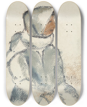 Triptych art skateboard deck of Zolo Palugyay Seated Girl In A White Scarf In Profile by Zolo Palugyay (1898-1935)