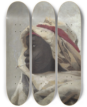 Triptych art skateboard deck of Peder Mrk Mnsted The Smoking Moor by Peder Mork Monsted (1859-1941)