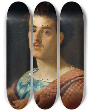 Triptych art skateboard deck of Mariano Fortuny Marsal Selfportrait by Mariano Fortuny Marsal (1838-1874)