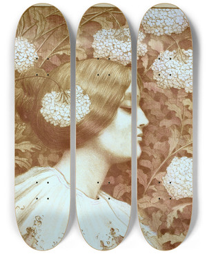 Triptych art skateboard deck of Paul Berthon Dessin Original Pour Les Matres De Laffiche by Paul Berthon (1872-1909)