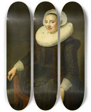 Triptych art skateboard deck of Michiel Jansz Van Mierevelt Portrait Of An Elderly Woman by Michiel Jansz Van Mierevelt (1566-1641)