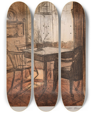 Triptych art skateboard deck of Magnus Enckell Interior by Magnus Enckell (1870-1925)