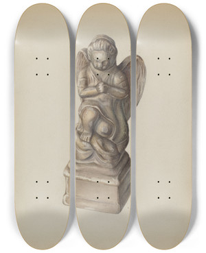 Triptych art skateboard deck of Mina Lowry Figurine_2 by Mina Lowry (1894-1942)