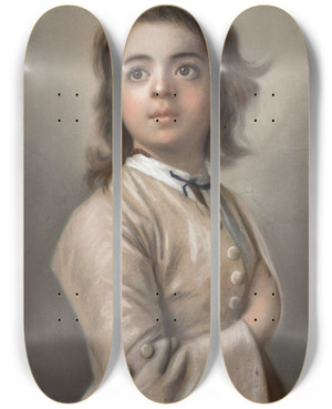 Triptych art skateboard deck of Jeanetienne Liotard Studie Van Een Jongen Ten Halven Lijve by Jean-Etienne Liotard (1702-1789)