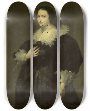 Triptych art skateboard deck of Willem Bartel Van Der Kooi The Wife Of Sebastiaan Leerse by Willem Bartel van der Kooi (1768-1836)