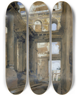 Triptych art skateboard deck of Isidore Pils Ruins Of The Tuileries Palace by Isidore Pils (1815-1875)