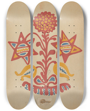 Triptych art skateboard deck of American 20Th Century Drawing For Plate 11 From The Portfolio Folk Art Of Rural Pennsylvania by American 20Th Century