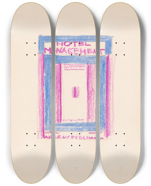 Triptych art skateboard deck of Winold Reiss Designs For Cover Of Hotel Management Magazine Blue And Purple Cover Design by Winold Reiss (1886-1953) Triptych art skateboard deck of Winold Reiss Designs For Cover Of Hotel Management Magazine Blue And Purple Cover Design by Winold Reiss (1886-1953)