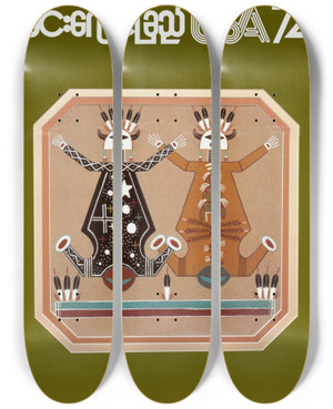 Triptych art skateboard deck of Us Information Agency Usa 74 Lin Yaung Chi Issue 74 by U S Information Agency (1953-1999)