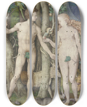 Triptych art skateboard deck of German 16Th Century Adam And Eve by German, 16th Century (16-)