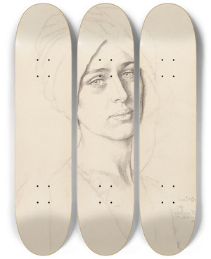 Triptych art skateboard deck of Emil Orlik Nina Schishin by Emil Orlik (1870-1932)