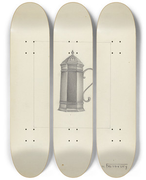 Triptych art skateboard deck of Aaron Fastovsky Silver Salt Cellar by Aaron Fastovsky