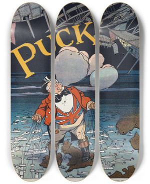 Triptych art skateboard deck of Frank Arthur Nankivell Old Words To A New Air by Frank Arthur Nankivell (1869-1959)