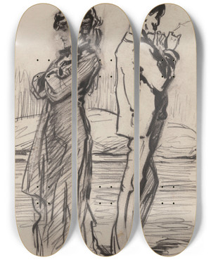 Triptych art skateboard deck of James Ensor Couple Before A Chaise by James Ensor (1860-1949)