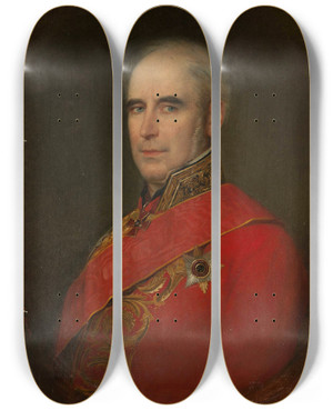 Triptych art skateboard deck of Aleksander Stankiewicz Portrait Of Romuald Hube Senator by Aleksander Stankiewicz (1824-1892)
