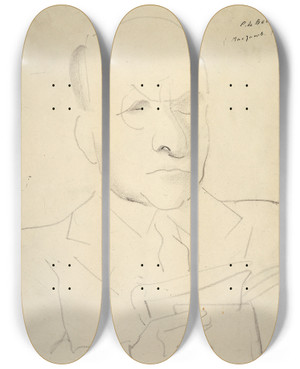 Triptych art skateboard deck of Pierre De Belay Portrait De Max Jacob by Pierre de Belay (1890-1947)