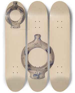 Triptych art skateboard deck of Yolande Delasser Ring Bottle by Yolande Delasser (1935)
