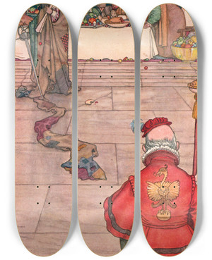 Triptych art skateboard deck of William Heath Robinson Reginald Completely Lost His Temper by William Heath Robinson (1872-1944)