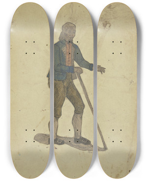 Triptych art skateboard deck of Hans Thoma Farmer From The Black Forest by Hans Thoma (1839-1924)