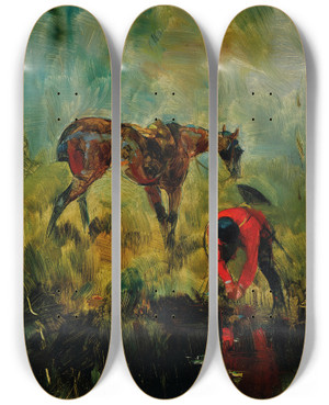 Triptych art skateboard deck of Henri De Toulouselautrec Cheval De Chasse Courre by Henri de Toulouse-Lautrec (1864-1901)