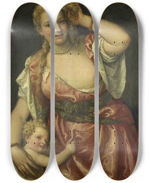 Triptych art skateboard deck of Workshop Of Paolo Veronese Venus And Cupid by Workshop Of Paolo Veronese (1528-1588)