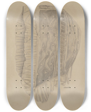 Triptych art skateboard deck of Raymond Manupelli Childs Lace Cap by Raymond Manupelli