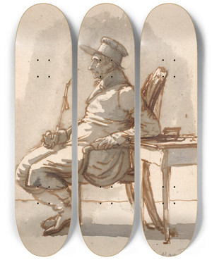 Triptych art skateboard deck of Wilhelm Marstrand Mand Med Pibe Og Kasket Kunstnerens Onkel by Wilhelm Marstrand (1810-1873)