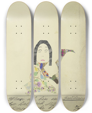 Triptych art skateboard deck of John Elsas Wenn Ich Bin Im Zauberschlaf by John Elsas (1851-1935)