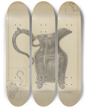 Triptych art skateboard deck of Hans Westendorff Pewter Pitcher_1 by Hans Westendorff