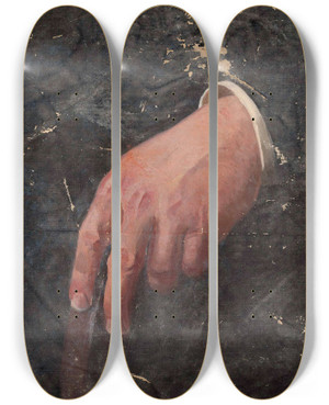 Triptych art skateboard deck of Stanisaw Lentz Study Of A Hand by Stanislaw Lentz (1861-1920)